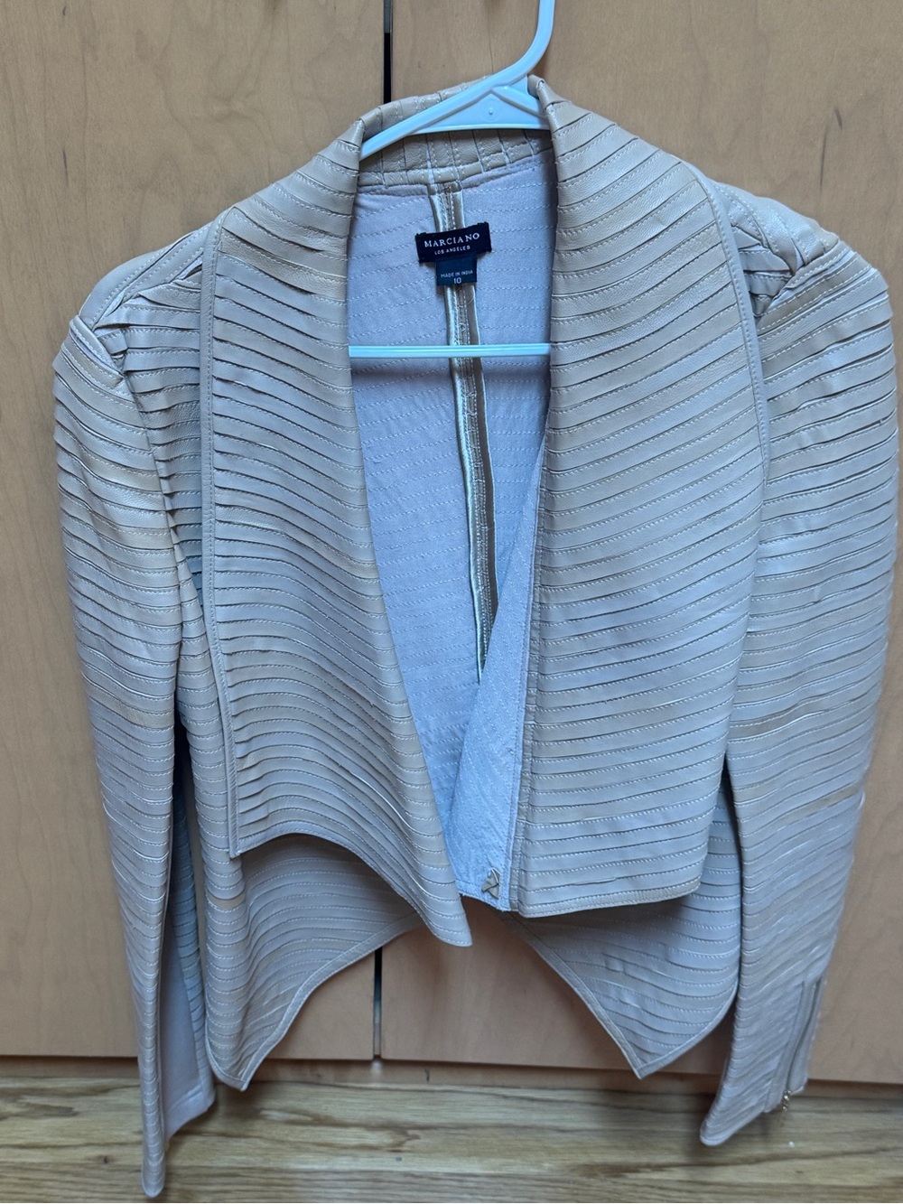 Marciano Light Taupe Textured Draped Open-Front Jacket